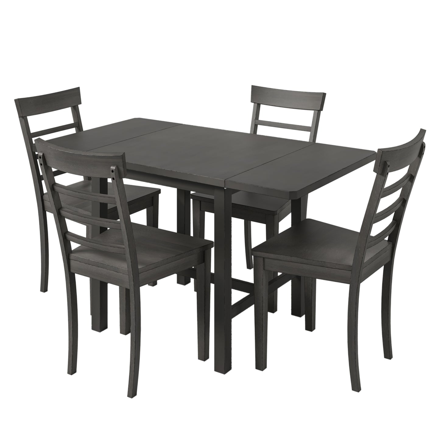 TOPMAX 5-piece square wooden pendant light expandable dining table set with 4 ladder back chairs Gray
