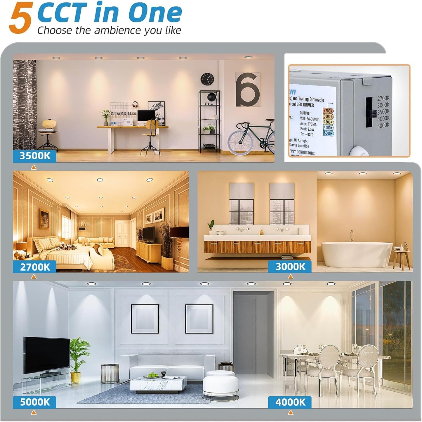 24 Pack 6 Inch Recessed Lighting, 5CCT LED Black Recessed Light,