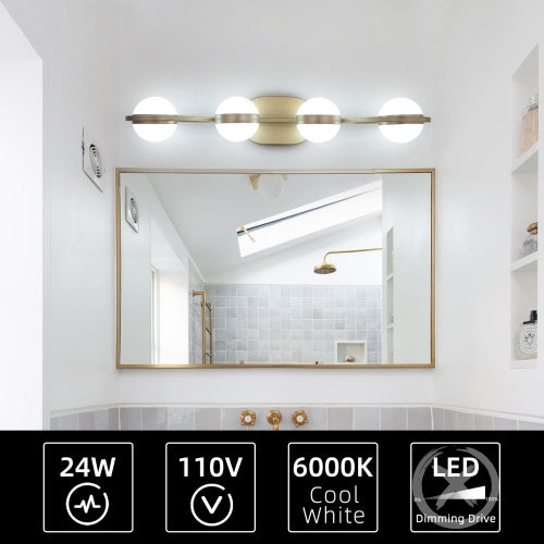 Modern Minimalist Gold Bathroom Vanity Light, 4 Bulb Acrylic Shade, Wall Mounted Decorative Lighting Fixtures For Bathroom Vanity Mirror