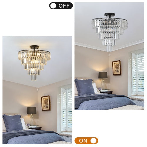 Large Black Crystal Chandelier, Contemporary Style Chandelier, Dining Room, Living Room, Bedroom - Bulb Not Included