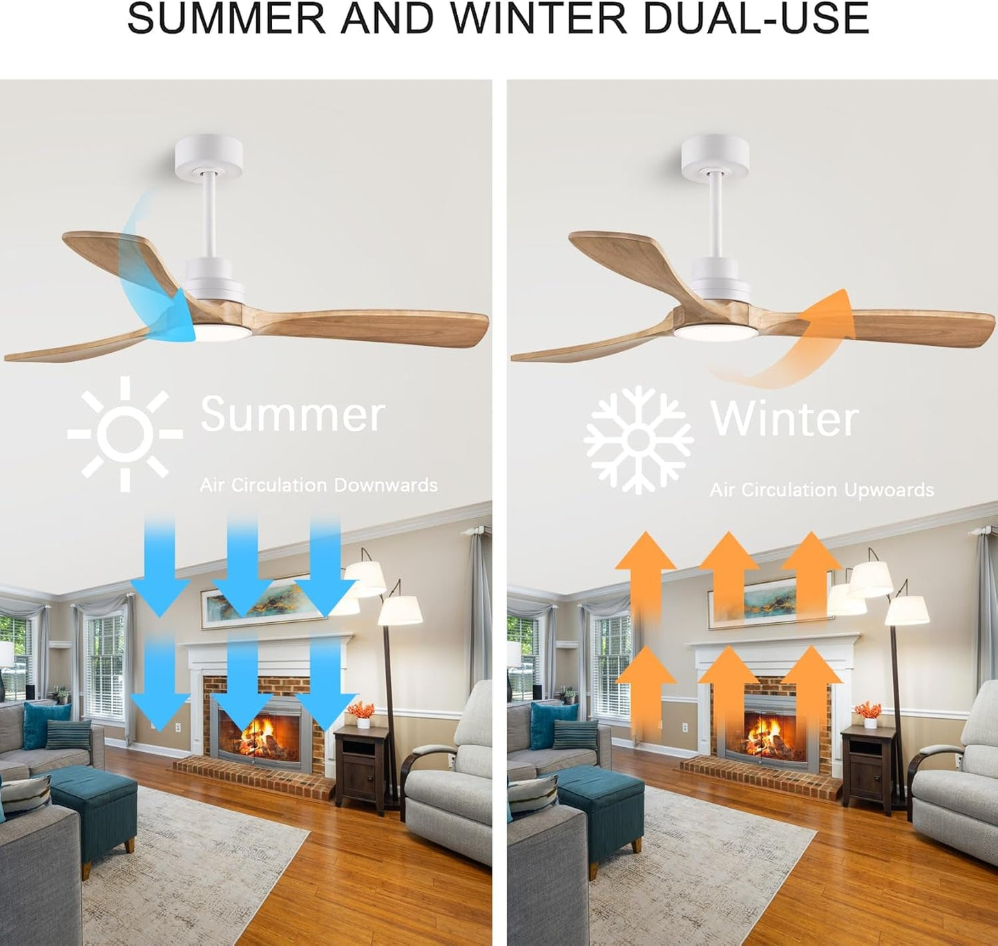 52" Wood Ceiling Fan with Light with Remote Control Ceiling Fan with 3