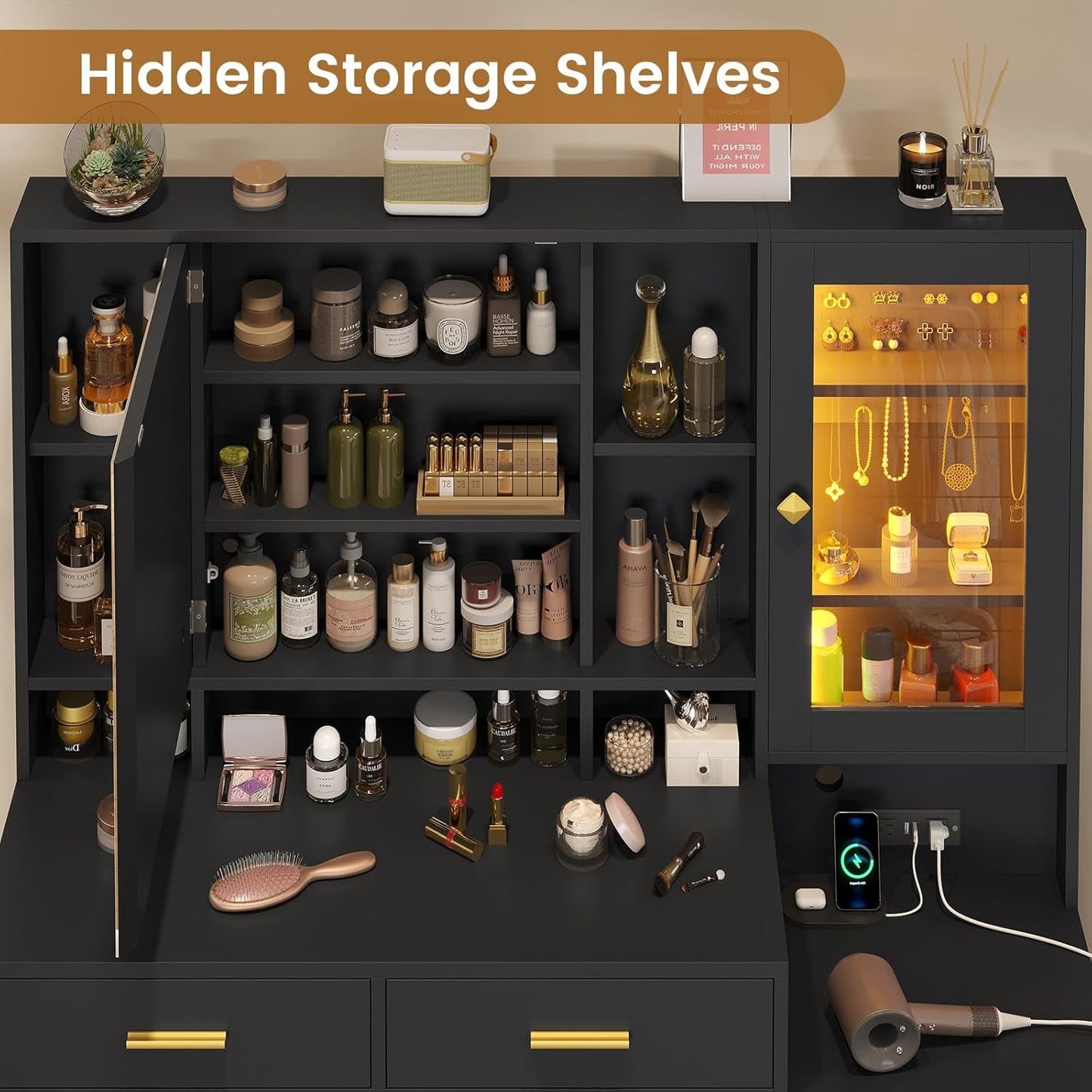 Makeup Vanity Table With Black Gold RGB Lighting Pro-4