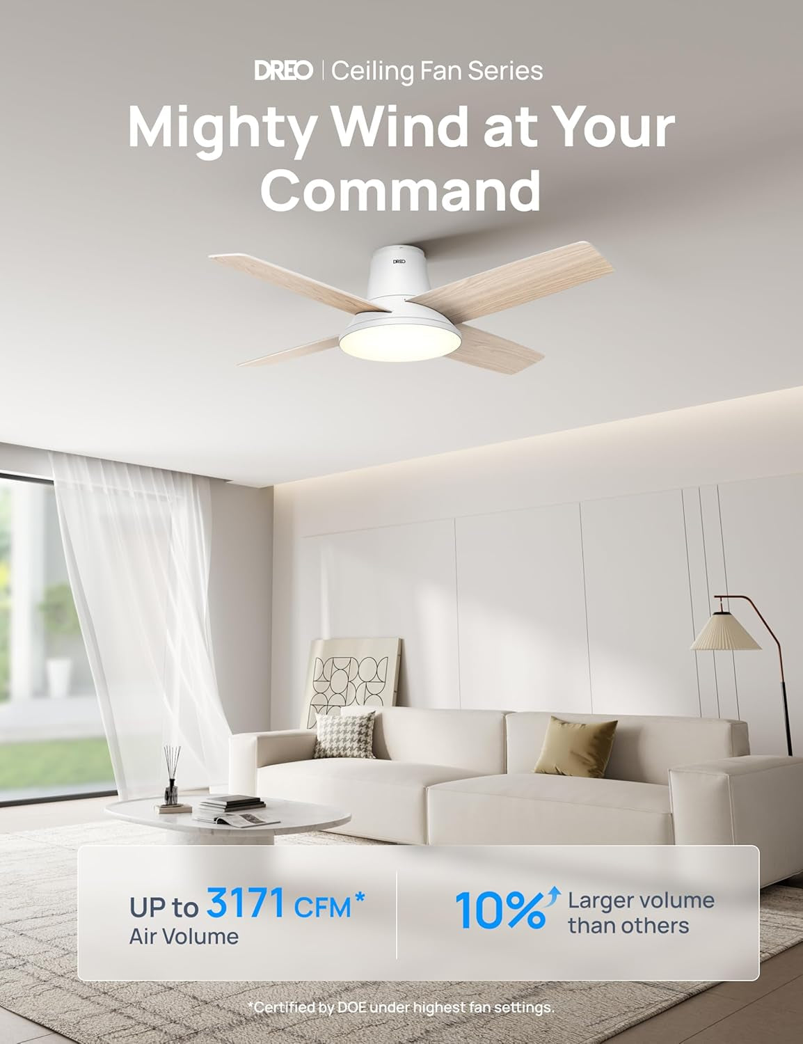 Ceiling Fans with Lights, 12 Speeds & 3 Fan Modes, Quiet DC Motor, Low