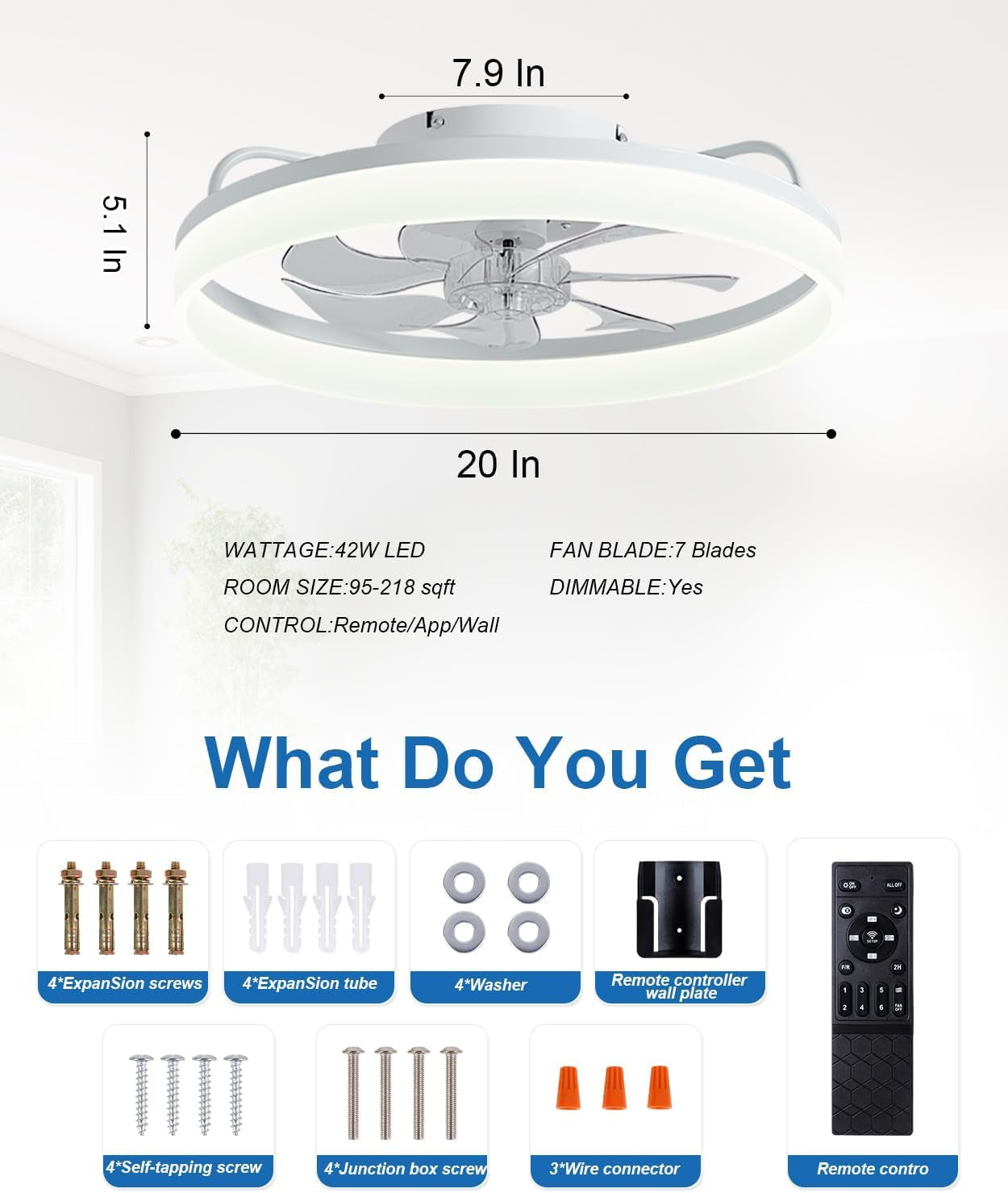 Ceiling Fans with Lights and Remote,20" Fandelier Ceiling Fan Flush