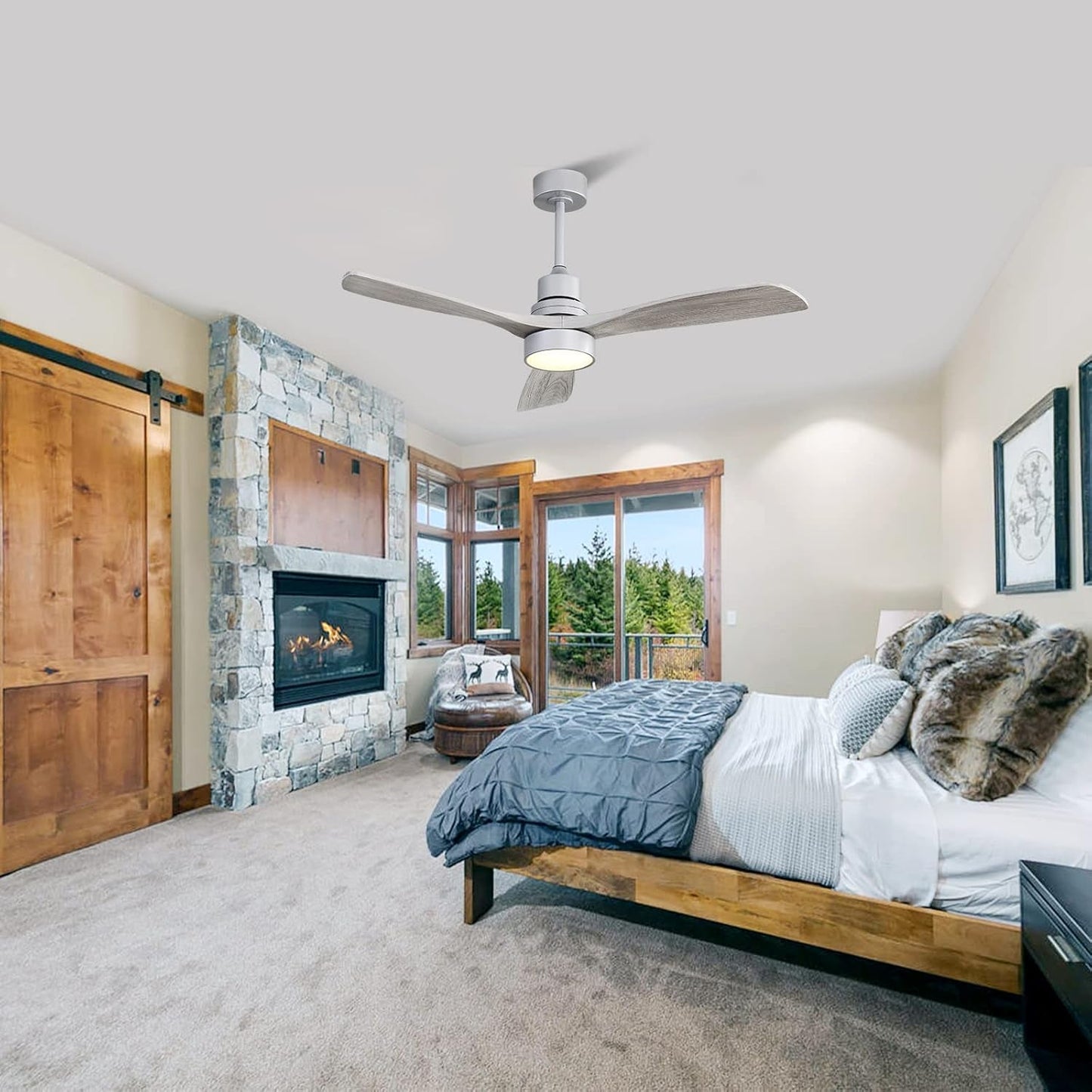 52 Inch Ceiling Fan with Lights, Low Profile Flush Mount Mordern Wood
