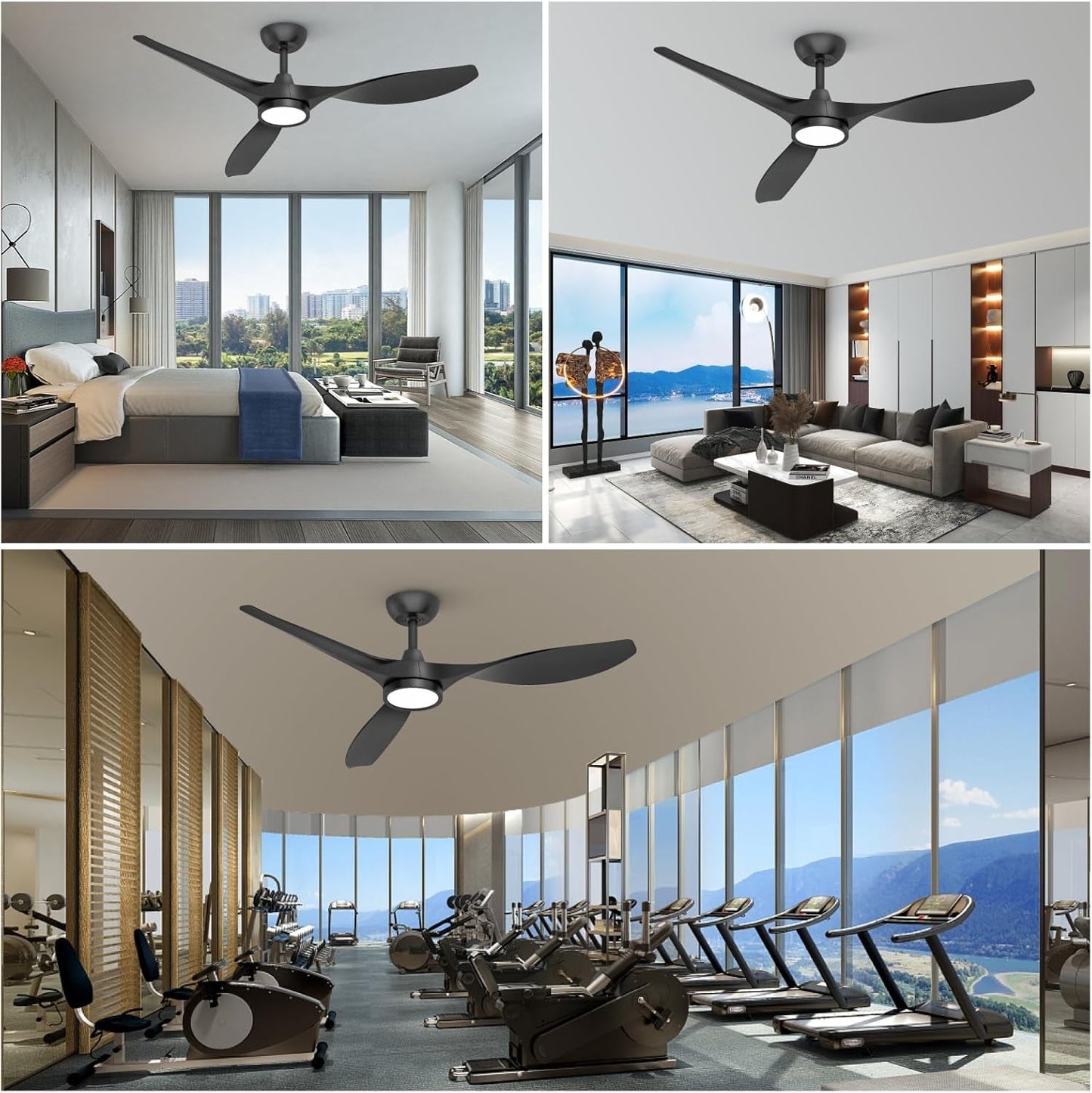 Ceiling Fans with Lights and Remote, Black Ceiling Fan 52 Inch Quiet