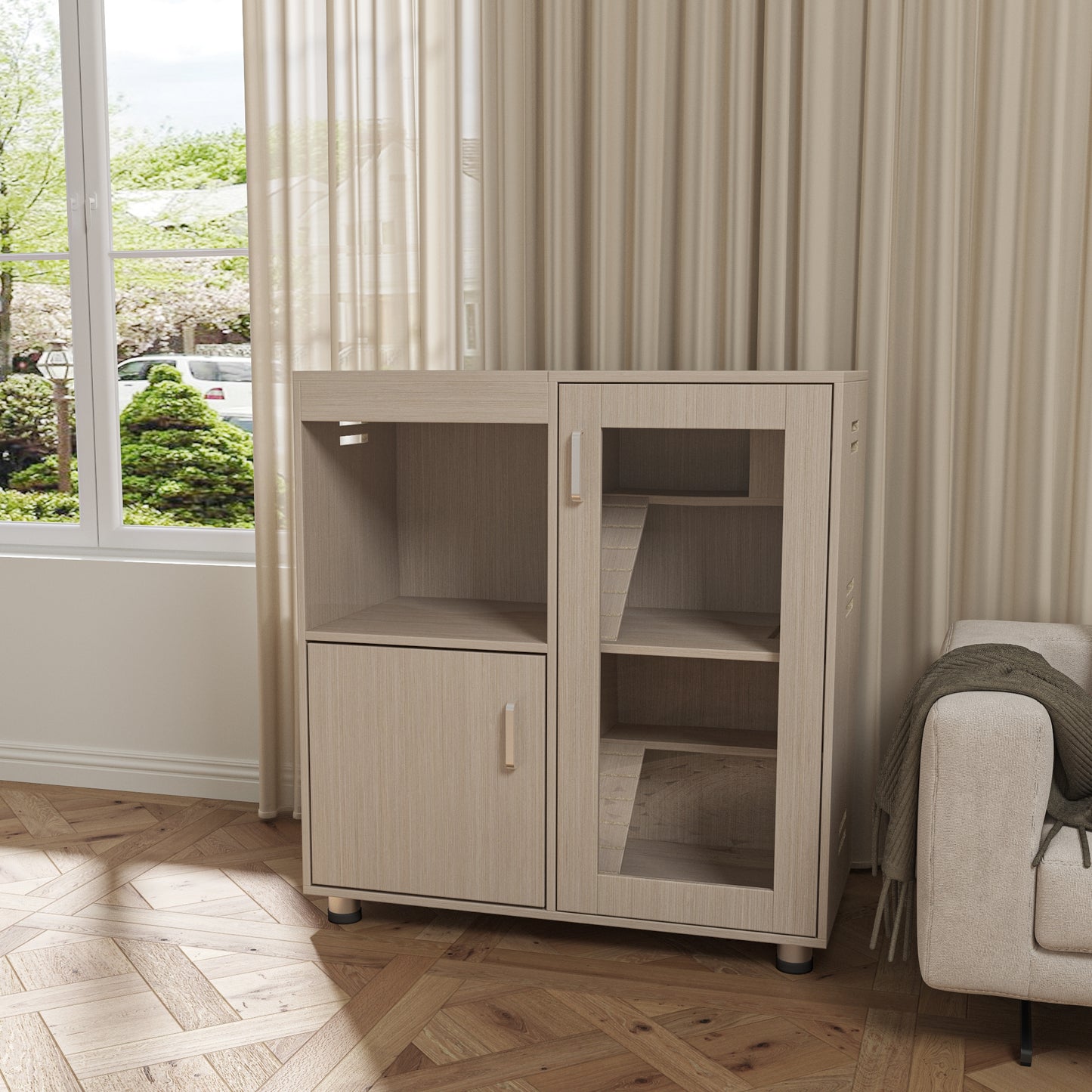 Guinea pig cage, 4 layers of hamster cage wood, with storage cabinet, mouse cage, openable top, acrylic window ,X-Large