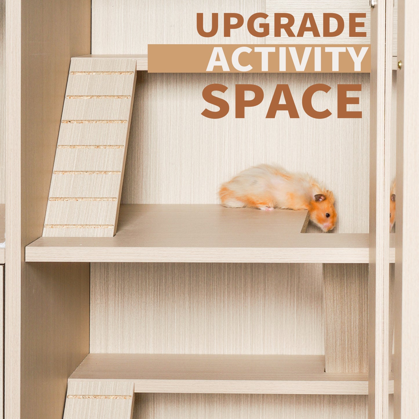 Guinea pig cage, 4 layers of hamster cage wood, with storage cabinet, mouse cage, openable top, acrylic window ,X-Large