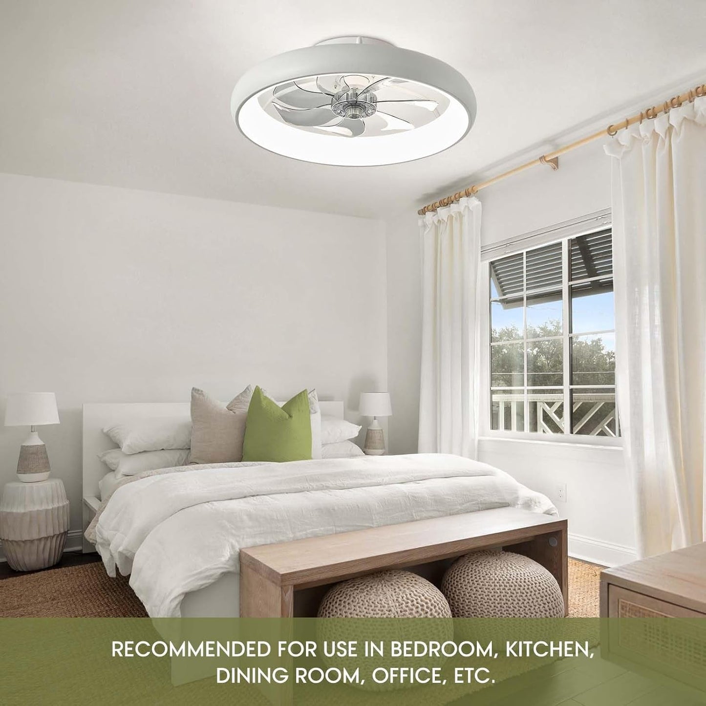 Ceiling Fans with Lights, Flush Mount Ceiling Fan with Alexa/Google