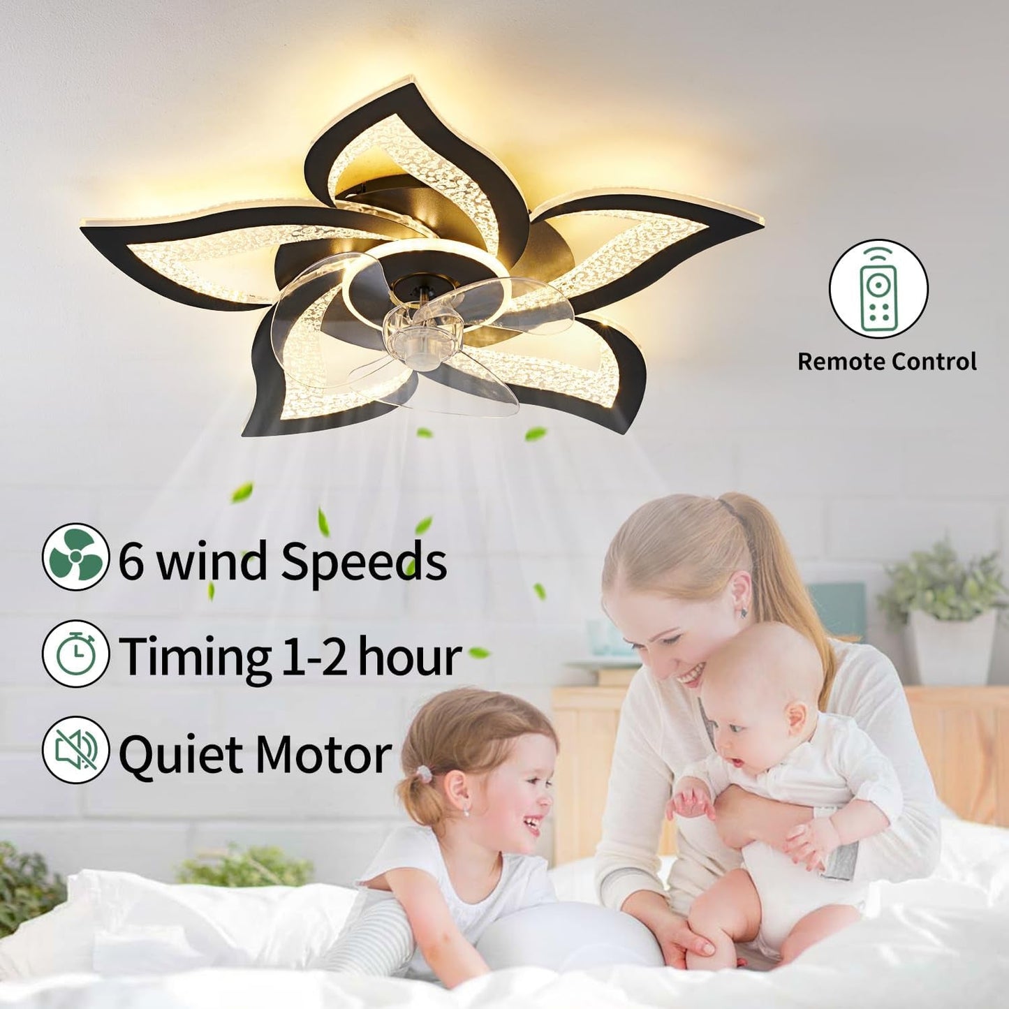Black Flush Mount Ceiling Fan With Lights Remote Control-4