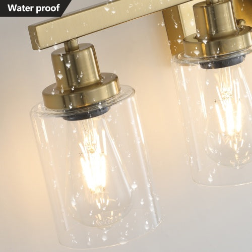 Gold 5 Light Vanity Light With Clear Glass Shade, Modern Iron Bathroom Wall Fixture For Bathroom & Dresser - No Bulbs