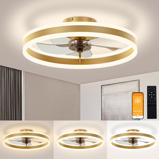 Low Profile Ceiling Fans with Lights and Remote, 19.7In Flush Mount