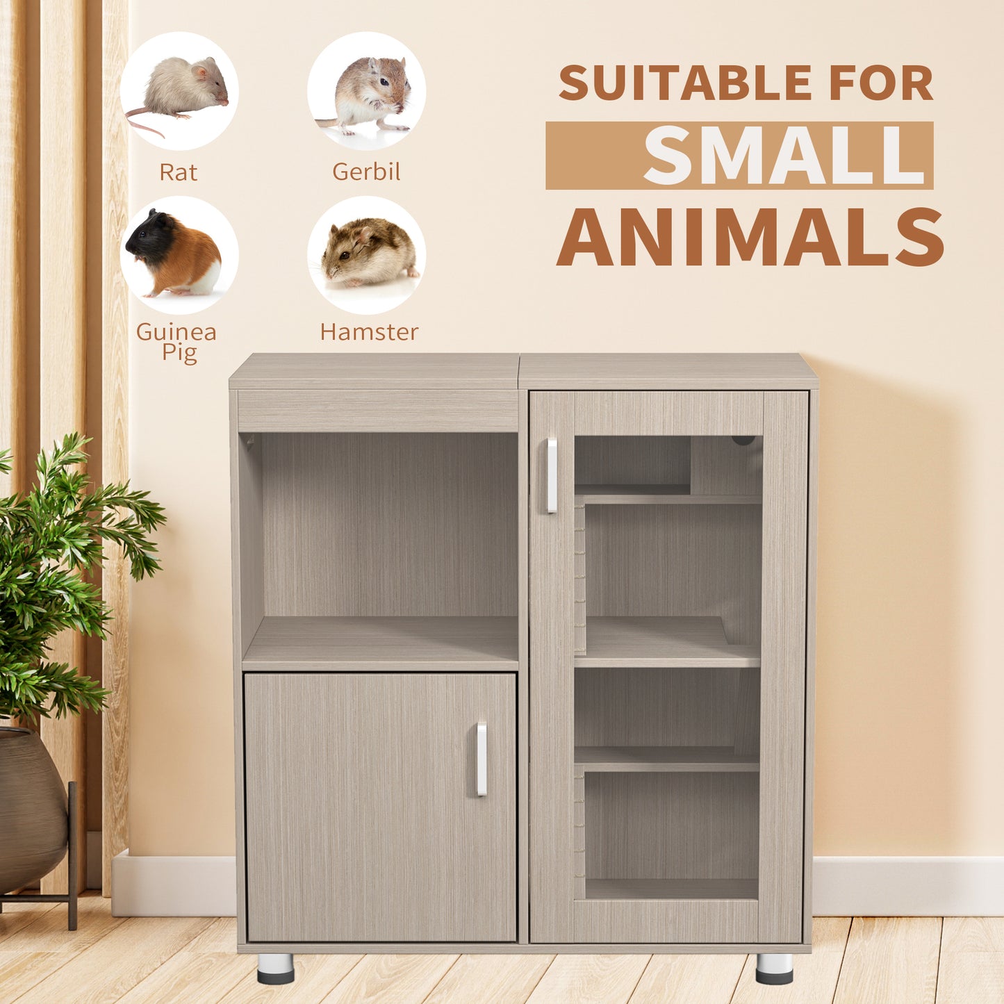 Guinea pig cage, 4 layers of hamster cage wood, with storage cabinet, mouse cage, openable top, acrylic window ,X-Large