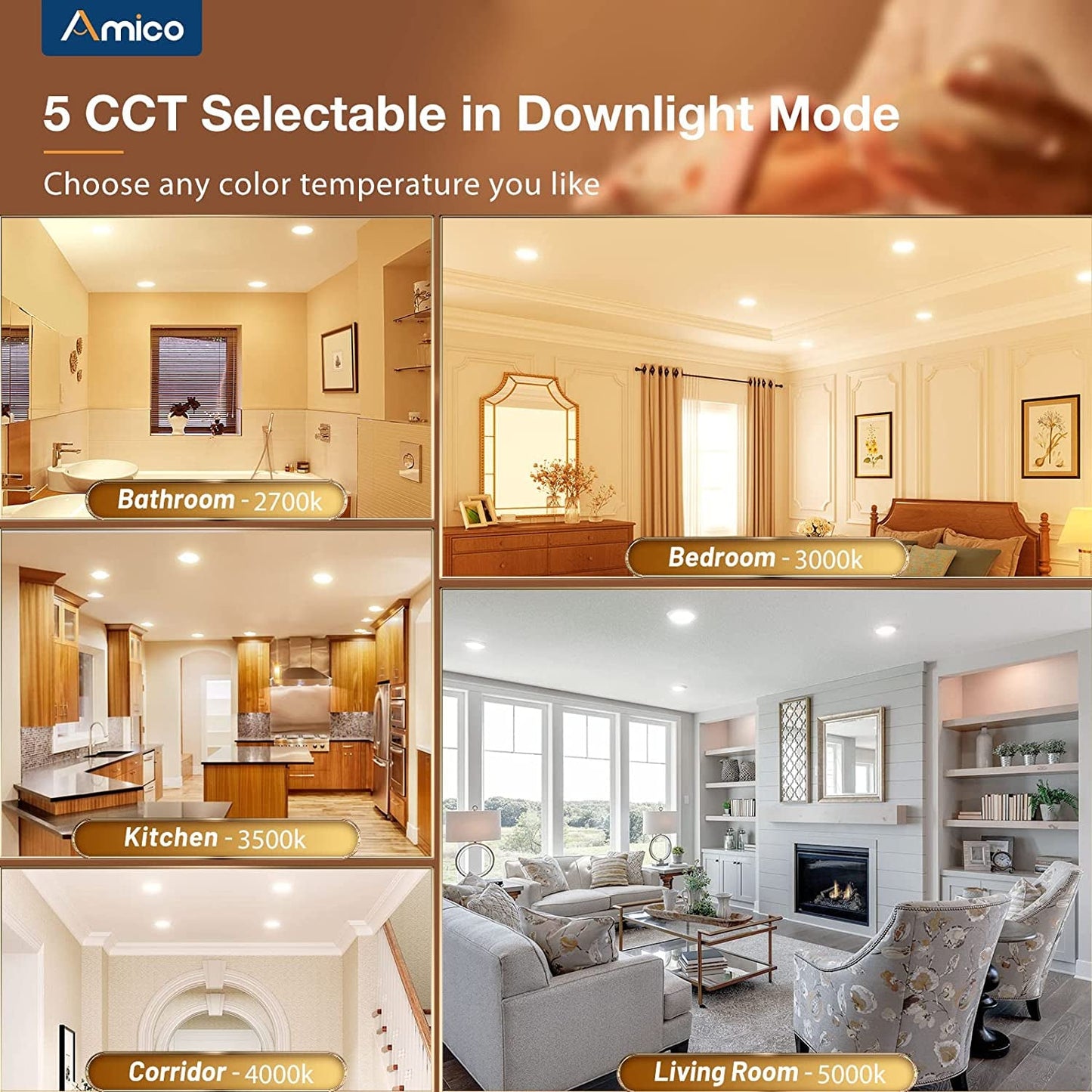 24 Pack 6 Inch 5CCT LED Recessed Ceiling Light with Night Light,