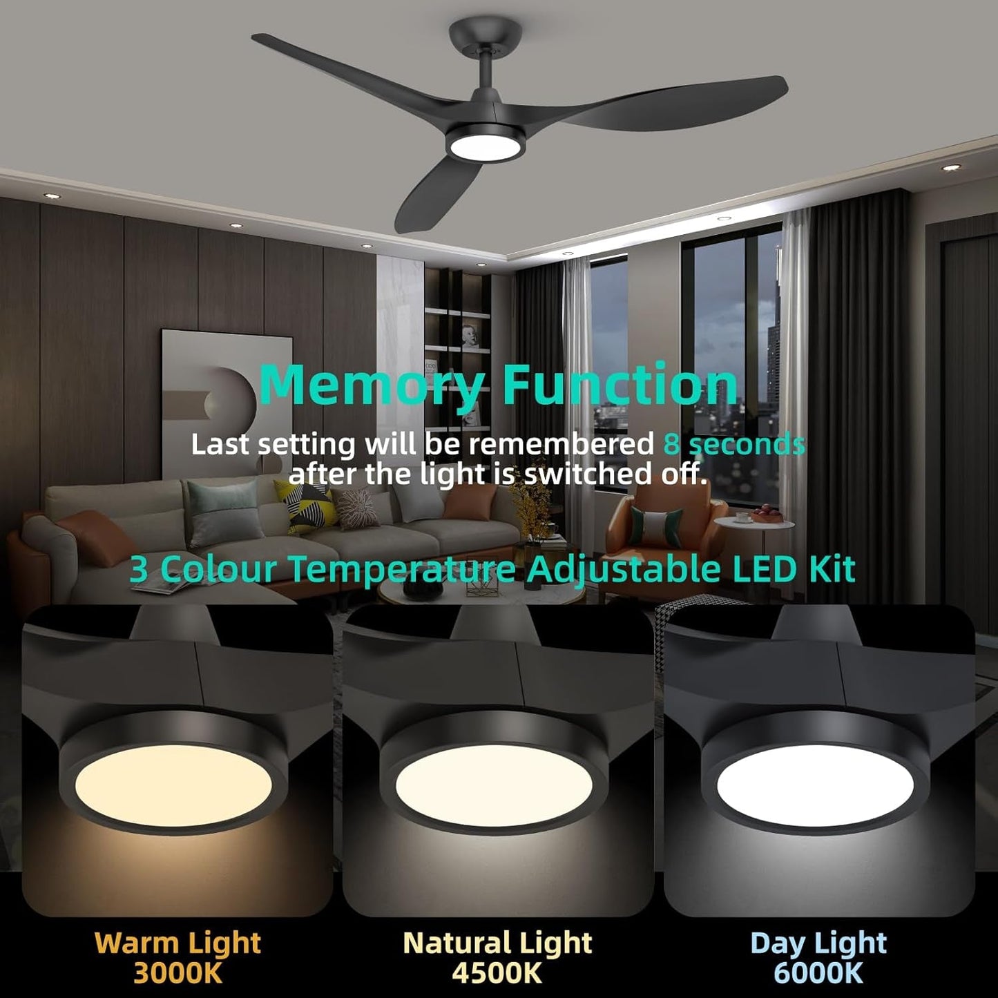 Ceiling Fans with Lights and Remote, Black Ceiling Fan 52 Inch Quiet