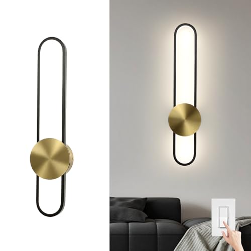 Modern Wall Sconce 4000K Dimmable LED Wall Light Fixture, Hardwired Wall Lamp for Living Room, Dining Room, Bedroom, Hallway, Lobby, Entryway (Brushed Black, H110cm/43.3inch)