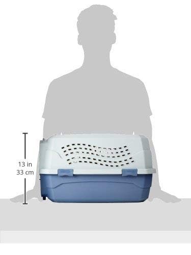 Amazon Basics 2-Door Top-Load Hard-Sided Dogs, Cats Pet Travel Carrier, Gray & Blue, 22.8"L x 15.0"W x 13.0"H