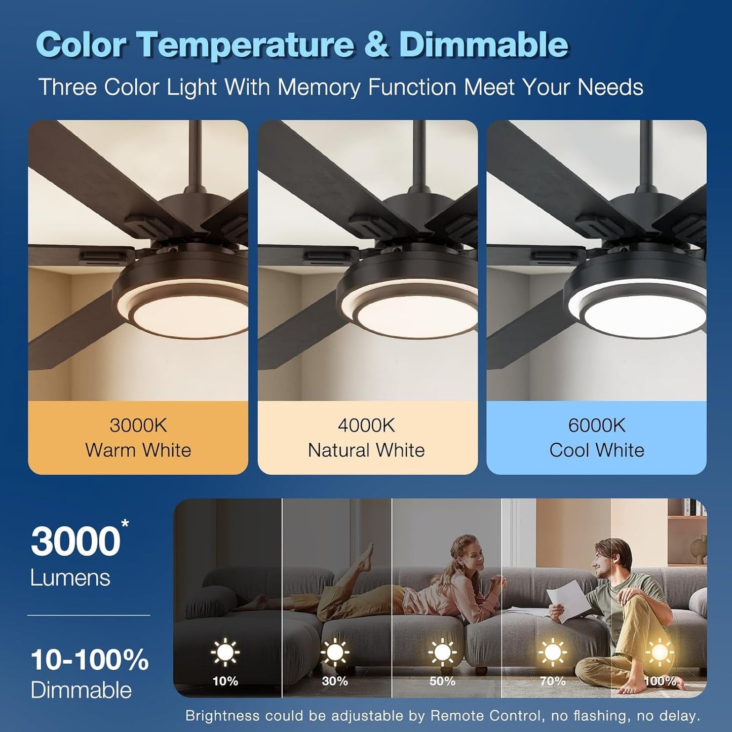 Ceiling Fans with Lights and Remote Control, 62 Inch, 6 Speeds