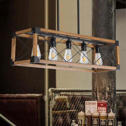 5 Lights Vintage Farmhouse Chandelier For Kitchen, Living Room, Dining Room Walnut - No Bulbs