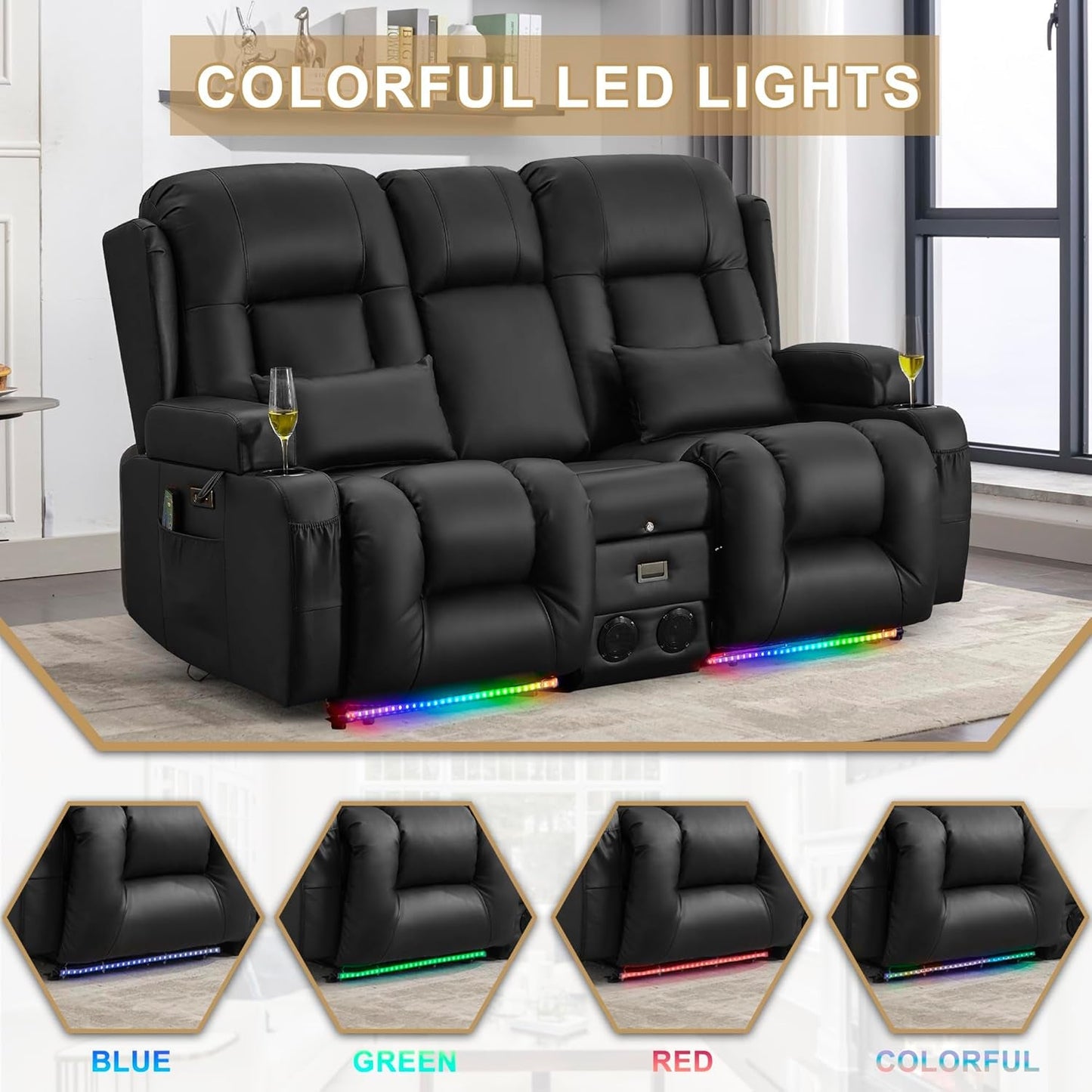 Power Reclining Loveseat With Massage And LED Lighting-4
