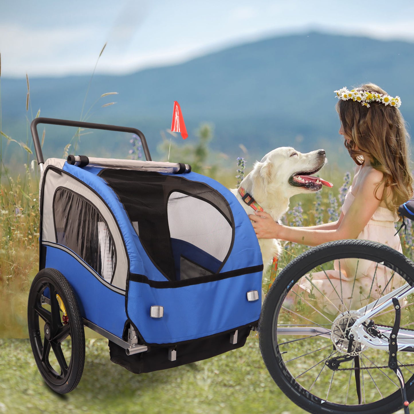 2-in-1 Double 2 Seat Bicycle Bike Trailer Jogger Stroller for Kids Children