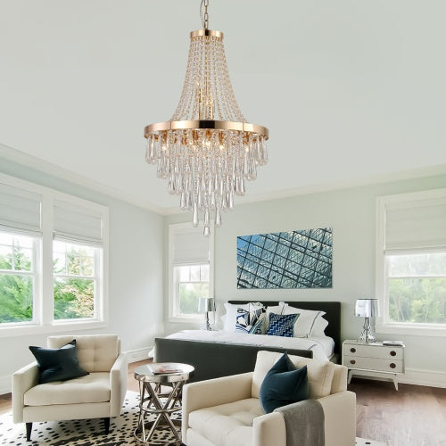 Golden Crystal Chandelier, Large Modern Luxury Chandelier For Living Room, Dining Room, Bedroom, Hallway - Bulb Not Included