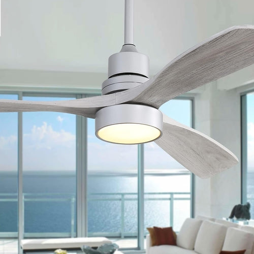 52 Inch Ceiling Fan with Lights, Low Profile Flush Mount Mordern Wood