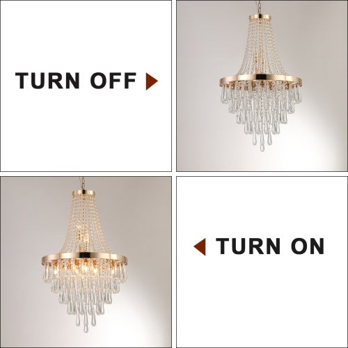 Golden Crystal Chandelier, Large Modern Luxury Chandelier For Living Room, Dining Room, Bedroom, Hallway - Bulb Not Included