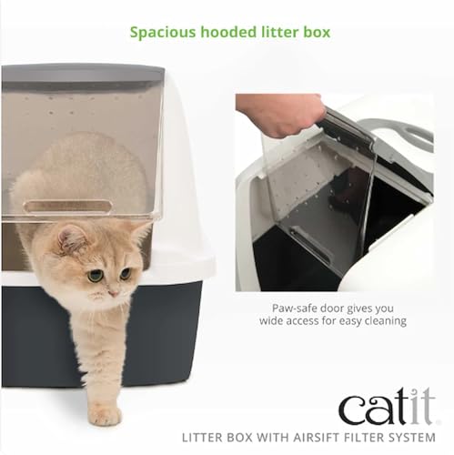 Catit Airsift Jumbo Hooded Cat Litter Pan, Warm Gray/White - Privacy and Easy Access for Cleaning - Ideal for Larger Cat Breeds or Multiple Cat Households