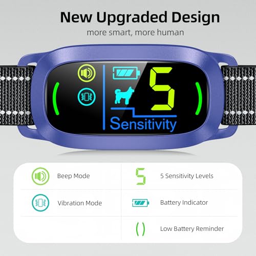 Dog Bark Collar for Large Medium Small Dogs, Rechargeable Smart Bark Collar, Anti Barking Training Collar with 5 Adjustable Sensitivity Beep Vibration (Black)