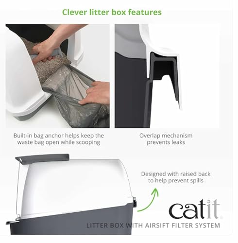 Catit Airsift Jumbo Hooded Cat Litter Pan, Warm Gray/White - Privacy and Easy Access for Cleaning - Ideal for Larger Cat Breeds or Multiple Cat Households