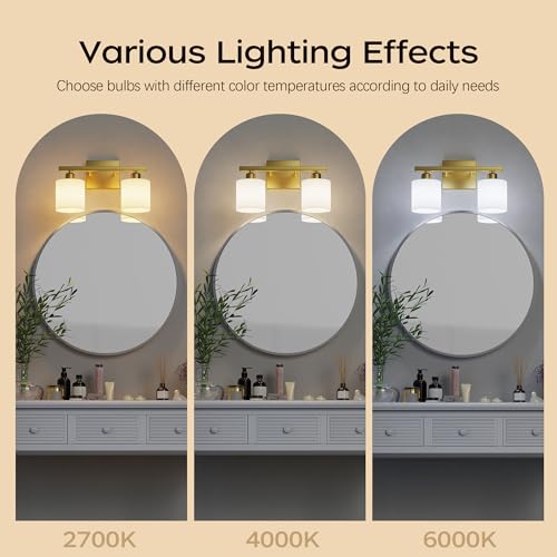PARTPHONER Bathroom Light Fixtures, Bathroom Lighting Fixtures Over Mirror, Interior Classic Vanity Lights, Modern Bathroom Vanity Light with Textured White Glass Shade, Brushed Nickel, 3-Light
