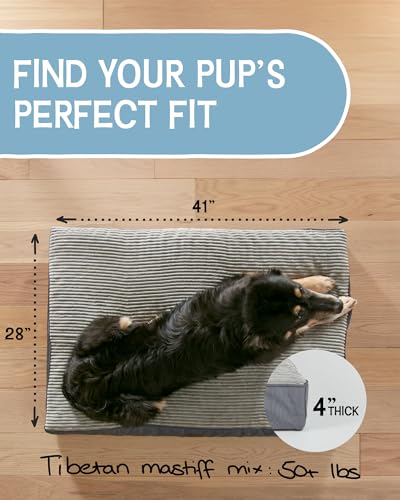 OhGeni 35 Inch Orthopedic Waterproof & Machine Washable Dog Bed for Medium Large Pets, 20D Egg Crate Foam Stable Support, Non-Slip Bottom and Removable Cover, Tear-Resistant Invisible Zipper(Gray)