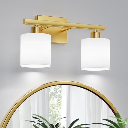 PARTPHONER Bathroom Light Fixtures, Bathroom Lighting Fixtures Over Mirror, Interior Classic Vanity Lights, Modern Bathroom Vanity Light with Textured White Glass Shade, Brushed Nickel, 3-Light