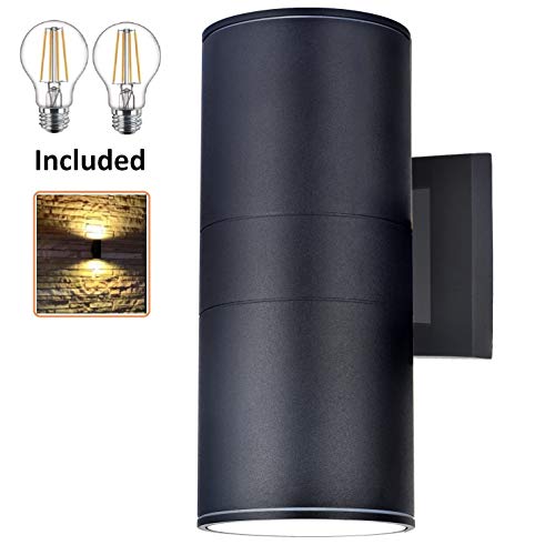 Outdoor Wall Lights Dusk to Dawn Exterior Lighting Fixtures Wall Mount - 2 Light Bulbs Included, Modern Sconces Wall Lighting- Up Down Exterior Outdoor Lights for Porch, Backyard and Patio