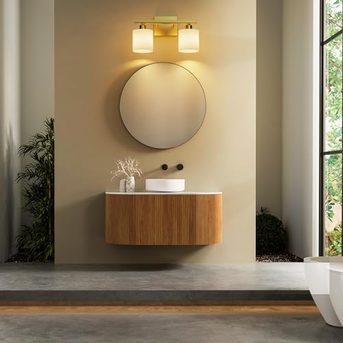 PARTPHONER Bathroom Light Fixtures, Bathroom Lighting Fixtures Over Mirror, Interior Classic Vanity Lights, Modern Bathroom Vanity Light with Textured White Glass Shade, Brushed Nickel, 3-Light