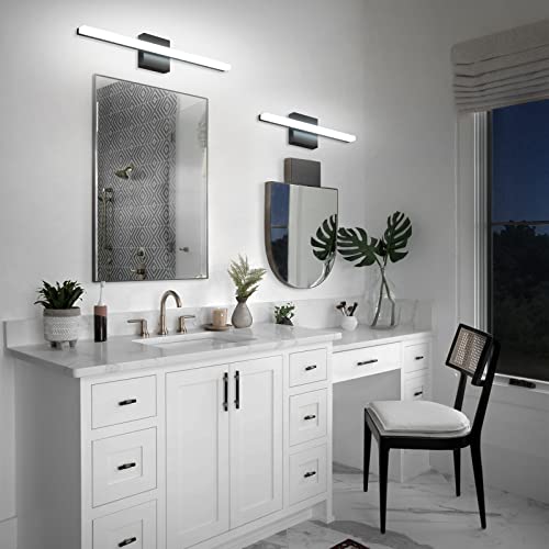 Combuh LED Bathroom Vanity Light Bar 16 Inch 9W Black IP44 Bathroom Light Fixtures Over Mirror Modern Bath Wall Lighting Fixture Sconce Indoor Cool White 6000K