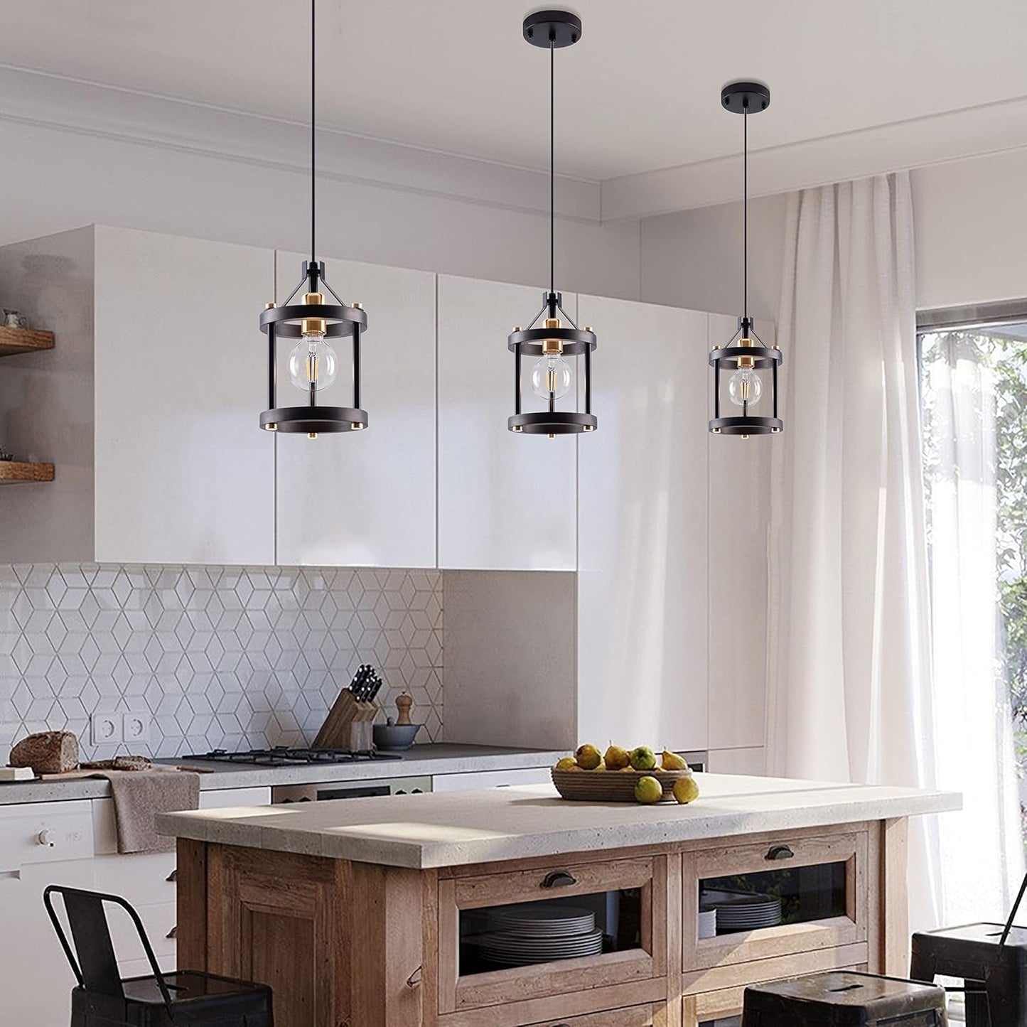 Black Farmhouse Pendant Lights With Adjustable Cords-4