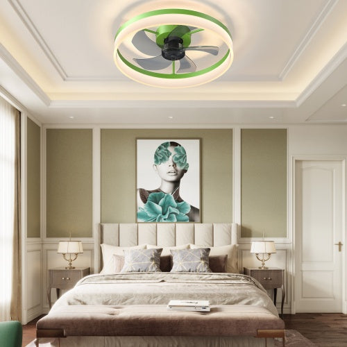 Ceiling Fan With Light Dimmable LED Recessed Mount Slim Modern Ceiling Fan