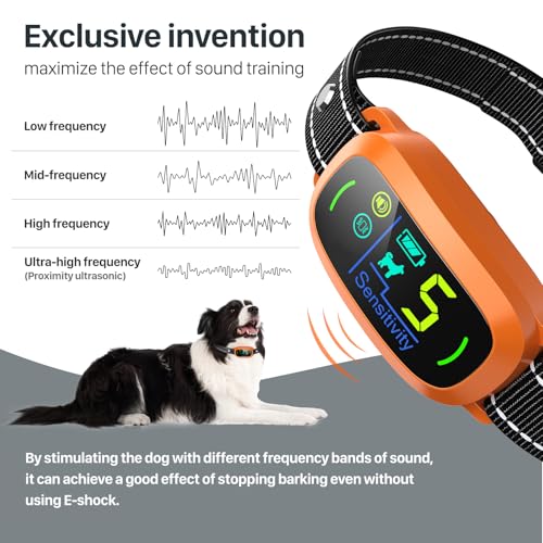 Dog Bark Collar for Large Medium Small Dogs, Rechargeable Smart Bark Collar, Anti Barking Training Collar with 5 Adjustable Sensitivity Beep Vibration (Black)