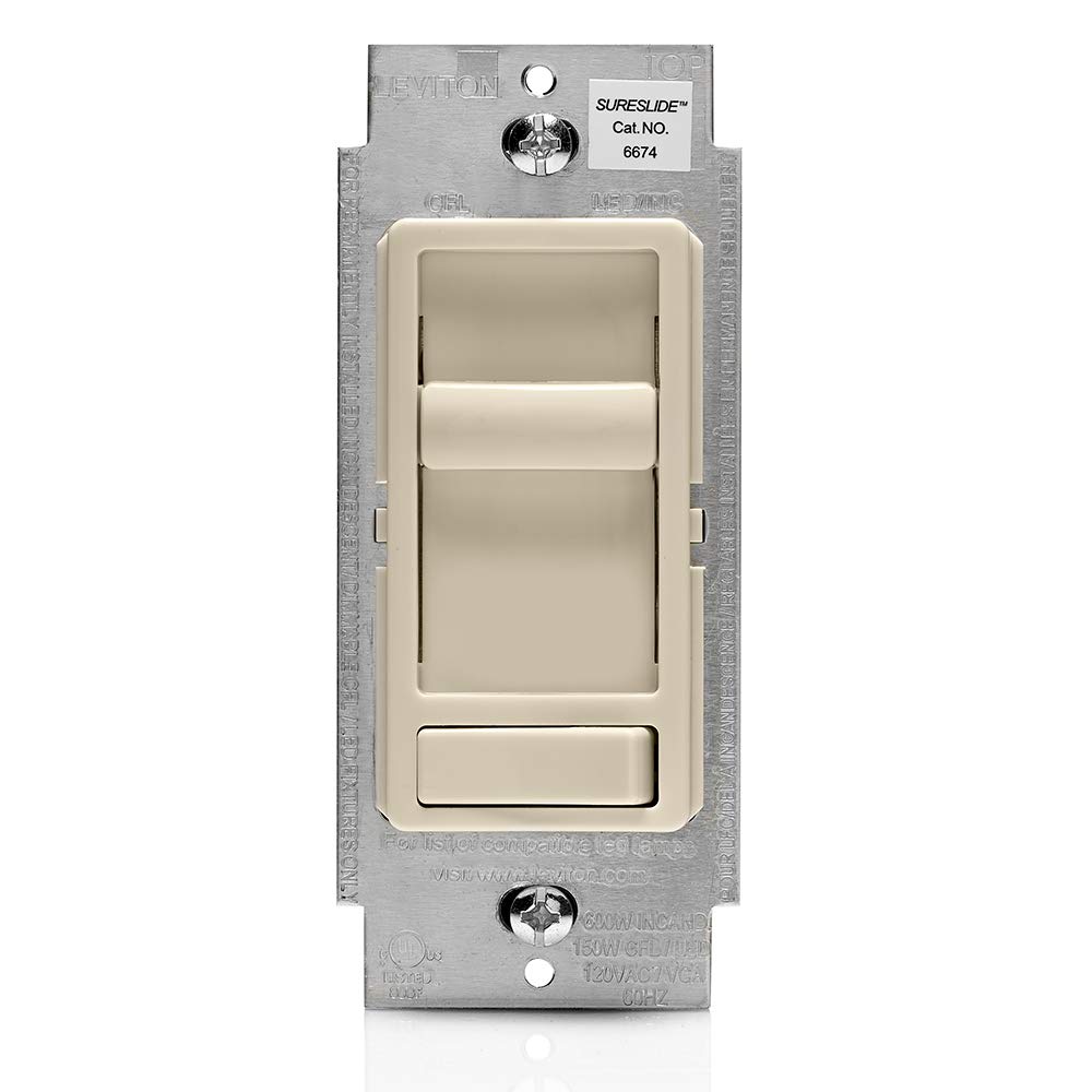 Leviton SureSlide Dimmer Switch for Dimmable LED, Halogen and Incandescent Bulbs, 6674-P0W, White