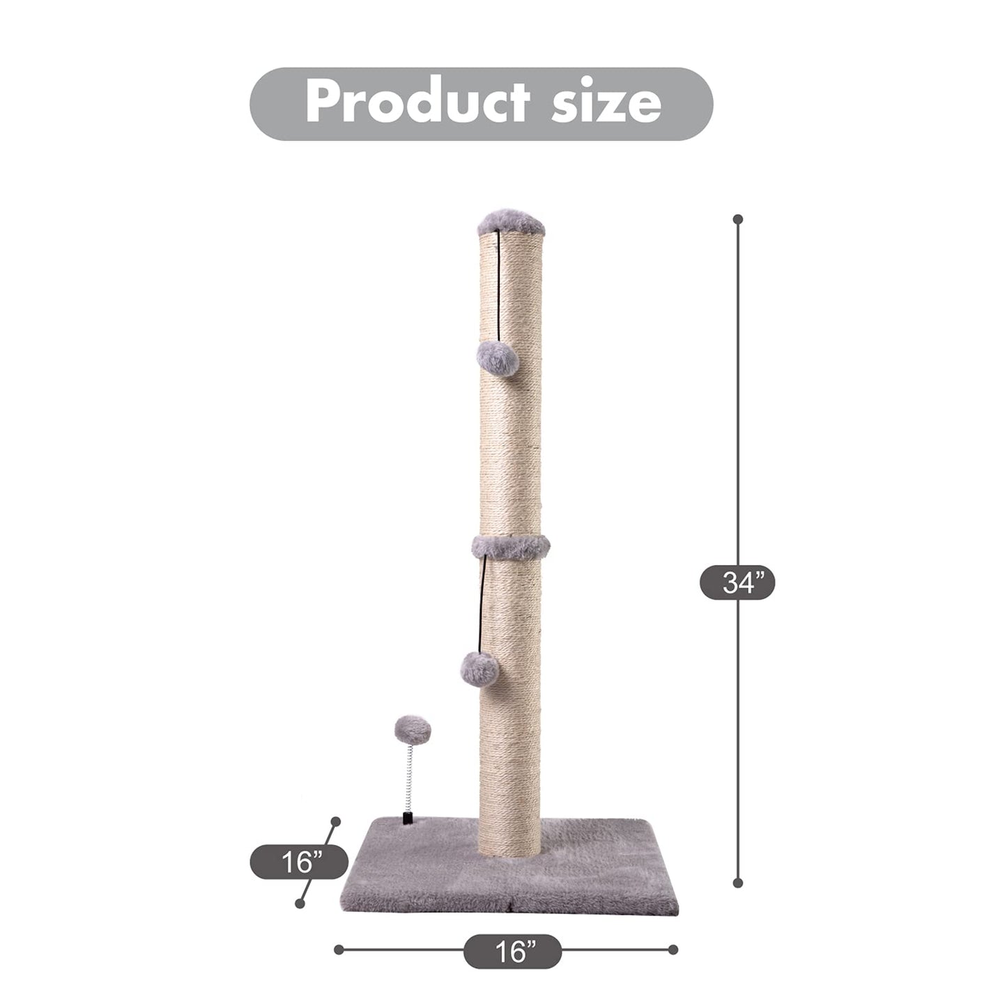 Cat Scratching Post Premium Basics Kitten Scratcher Sisal Scratch Posts with Hanging Ball 22in for Kittens or Smaller Cats (22 inches for Kitten, Beige)