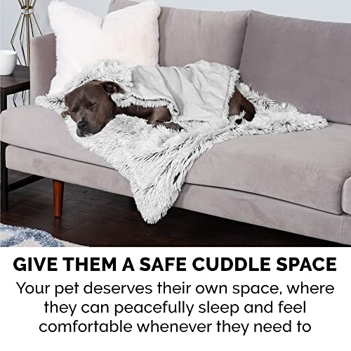 Furhaven - Manta impermeable y lavable para perros y gatos de interior, hecha en piel sintética de pelo largo sintético y terciopelo en color madera, XL, gris niebla