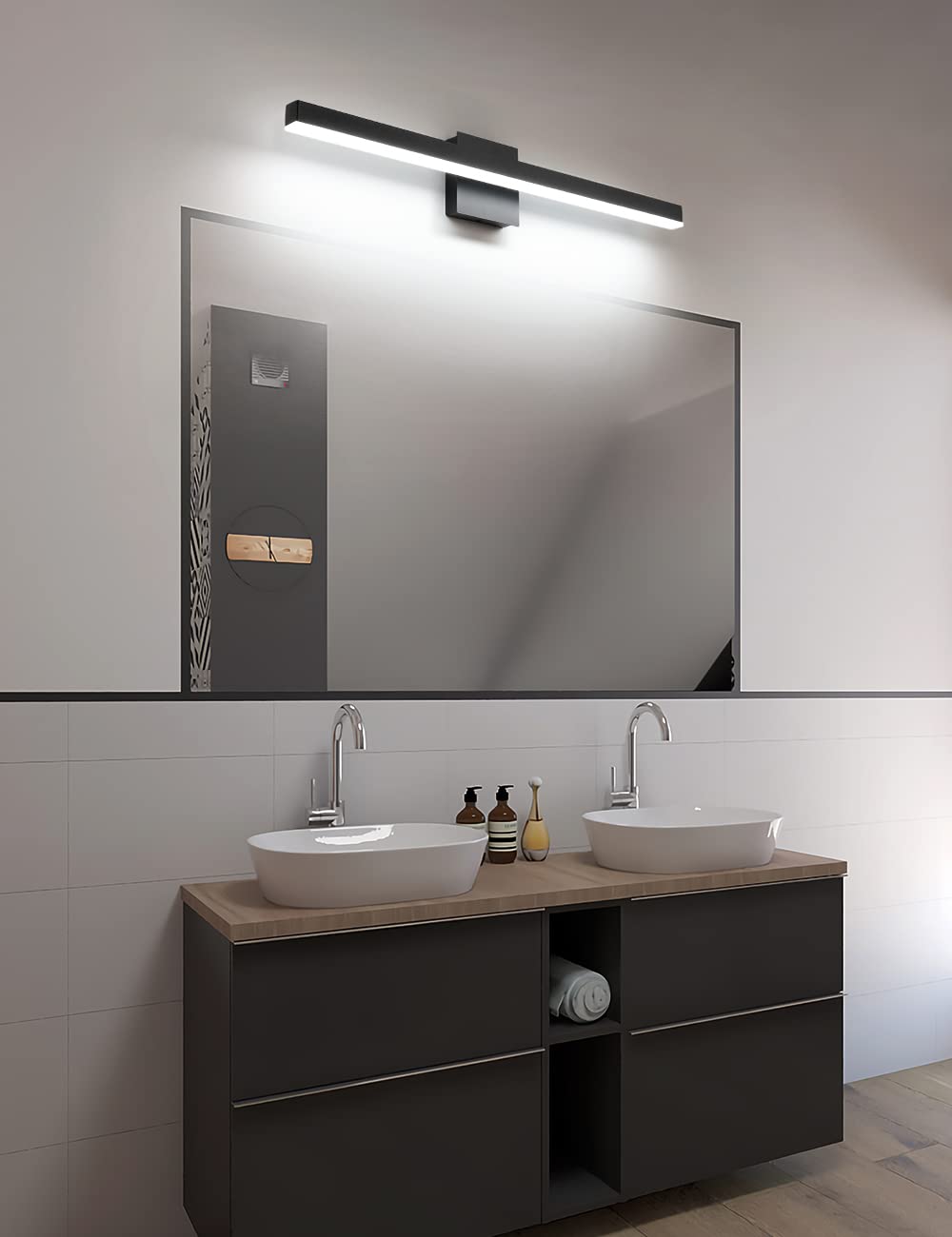 Joossnwell Black Bathroom Vanity Light Fixtures Dimmable 5CCT LED Bathroom Lighting Bar 15.75 Inch Modern Bath Lights Fixture Over Mirror 12W