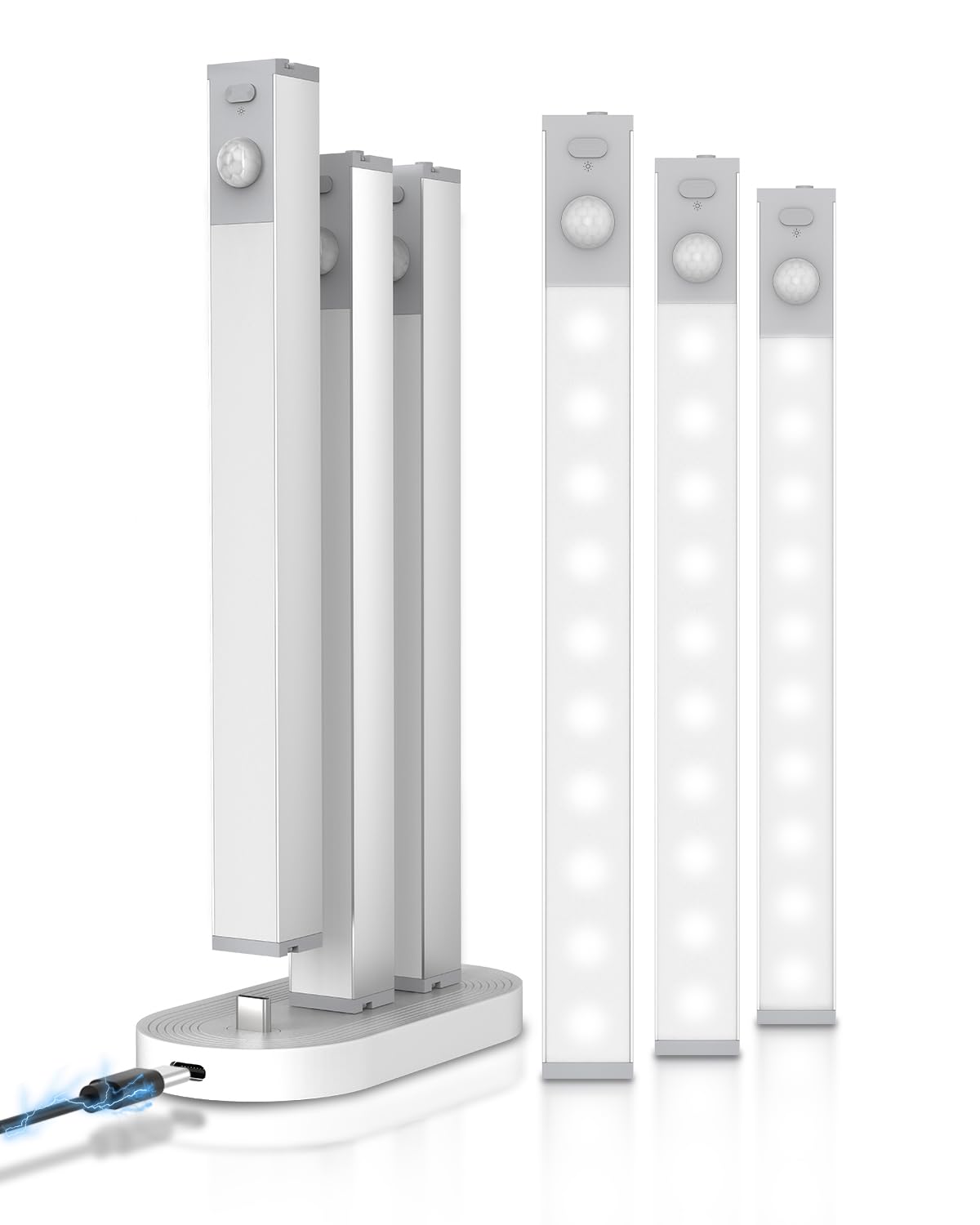 6 Pack Led Under Cabinet Lights Wireless with Charging Station, 7’’ Rechargeable Motion Sensor Light Indoor, Dimmable Closet Lights for Cabinets, Bookshelf, Stair, Hallway