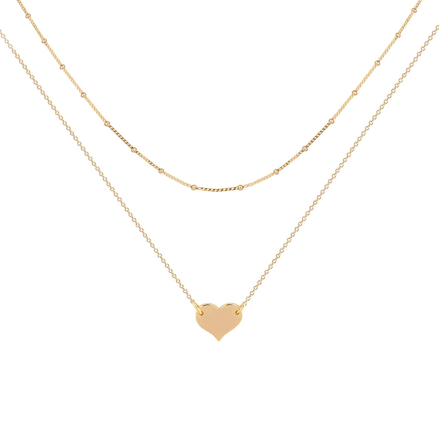MEVECCO Layered Heart Necklace Pendant Handmade 18k Gold Plated Dainty Gold Choker Arrow Bar Layering Long Necklace for Women