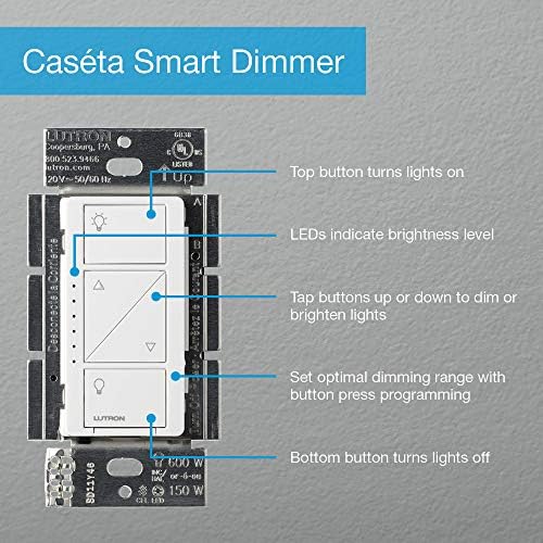 Lutron Caseta Smart Lighting Kit w/ Hub, 2 Original Dimmer Switches, 2 Remotes & More for LED Light Bulbs, Works w/ Alexa, Apple Homekit, Google Home, No Neutral Req, Single-Pole/3-Way, P-BDG-PKG2W