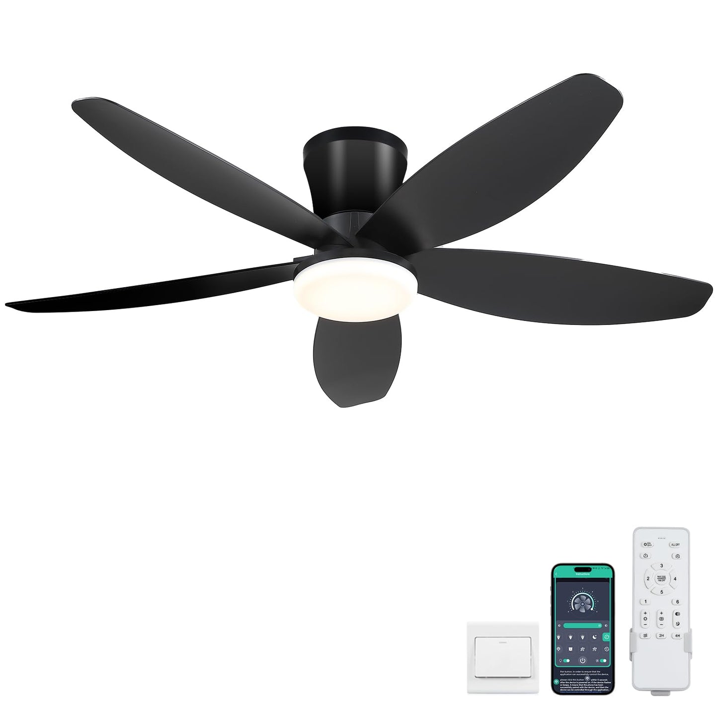 Ceiling Fans with Lights-36 Low Profile Ceiling Fan with Light and Remote/APP Control,Flush Mount,DC Reversible,LED Dimmable Blakc Ceiling Fans for Bedroom,Indoor/Outdoor Patio Use