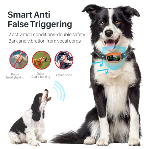 Dog Bark Collar for Large Medium Small Dogs, Rechargeable Smart Bark Collar, Anti Barking Training Collar with 5 Adjustable Sensitivity Beep Vibration (Black)