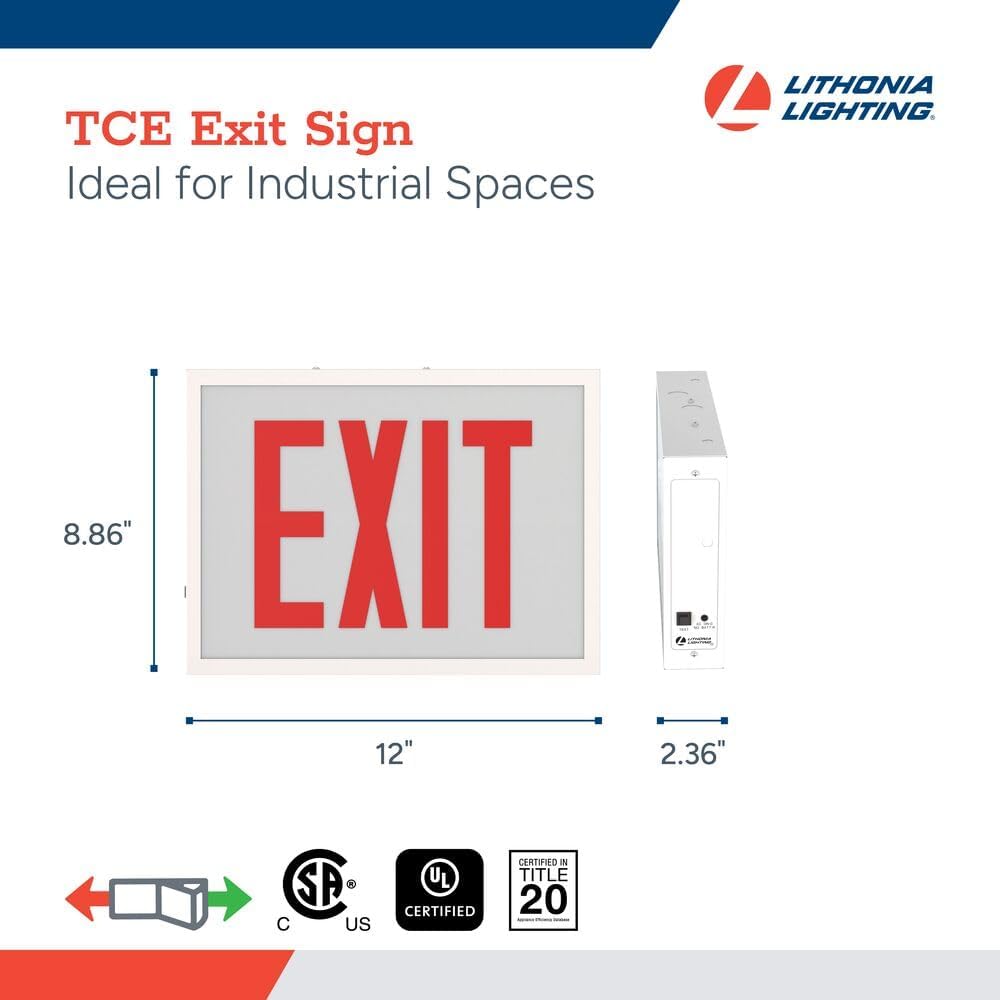 Lithonia Lighting TCE RG EL M4 Steel Exit Sign with Red/Green Switching, Ni-MH Battery Backup